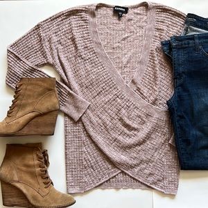 Express Faux Wrap Pink Long Sleeve Top